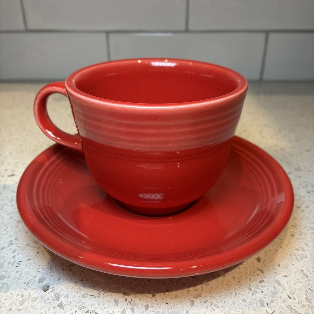 Fiesta Ware Scarlet Red Cup and Saucer Homer Laughlin USA